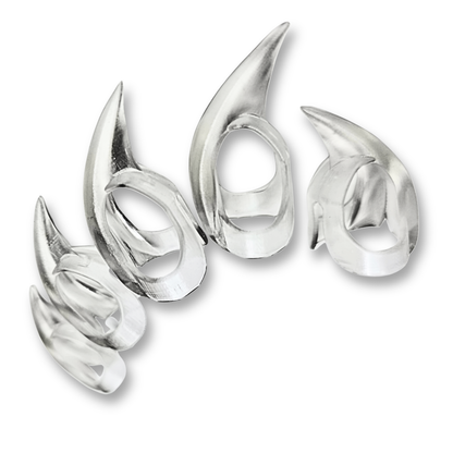 5 clear UV reactive finger Claws on a white background